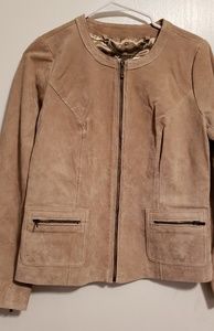 Dennis Basso Washable Suede Zip Front Jacket Beige